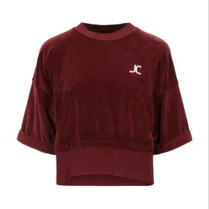 JUST CAVALLI burgundy velvet sweatshirt with gold logo